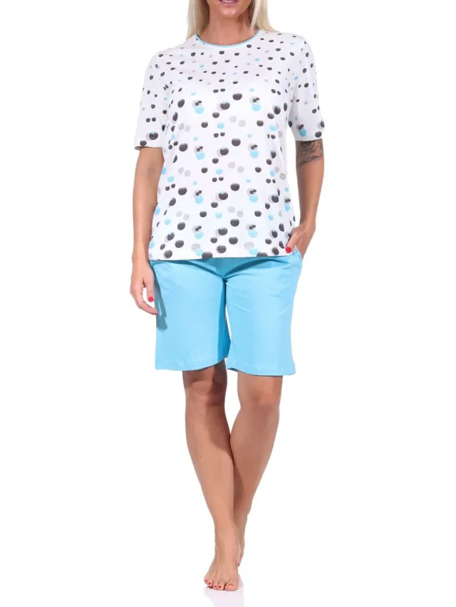 Normann Dames shorty pyjama met korte mouwen in polkadot-look - ook in overmaten blau
