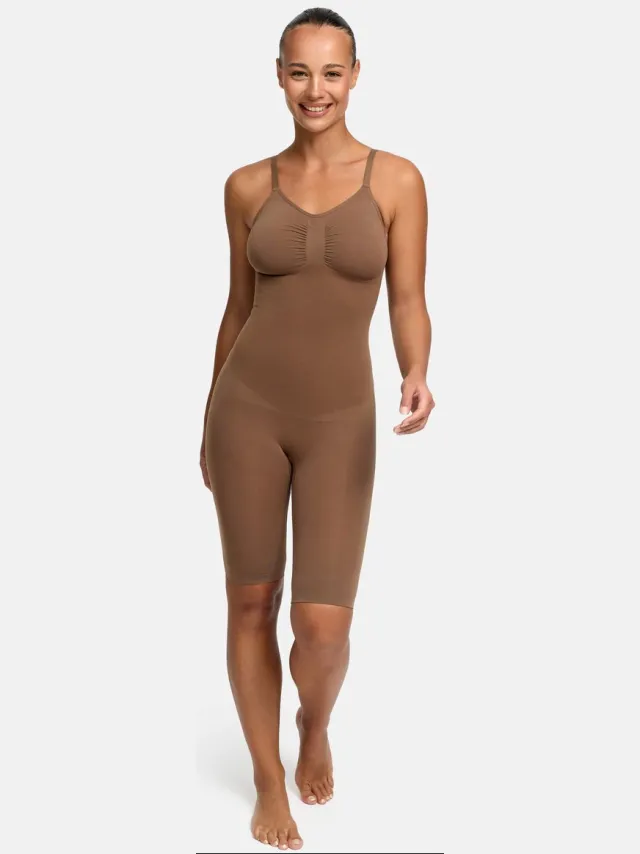 cfab Corrigerende bodysuit met shortje - Caramel - XS - Corrigerende Body - Naadlos - corrigerend ondergoed dames