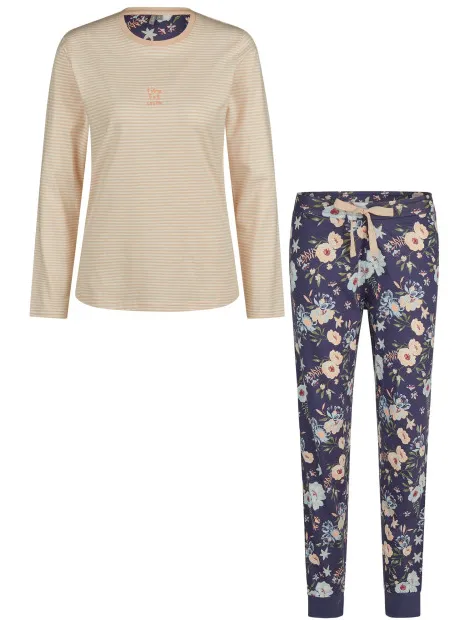 By Louise Dames pyjama set jersey katoen gebloemd oranje blauw Veelkleurig