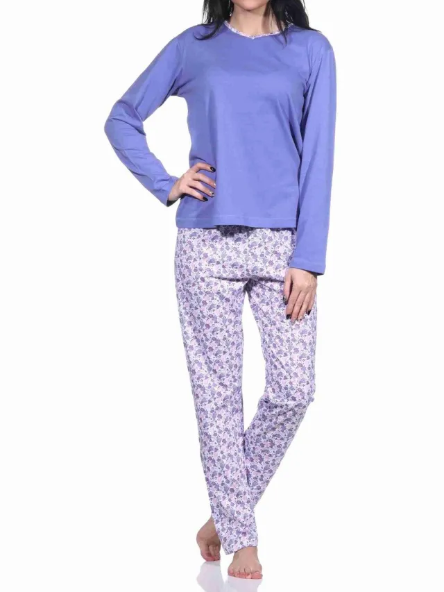 Normann Elegante damespyjama met lange mouwen en allover bedrukte broek - 222 201 10 780 blau