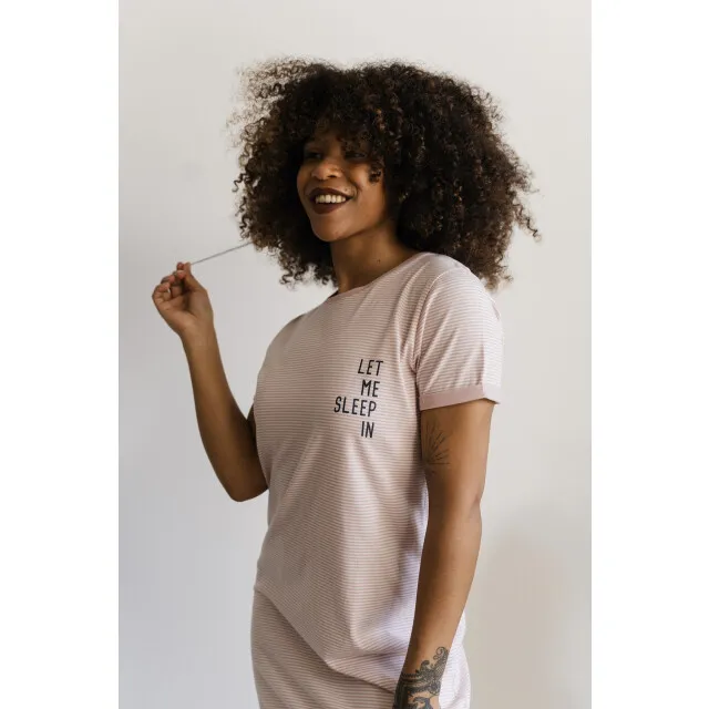 By Louise Essential dames nachthemd korte mouw gestreept Roze