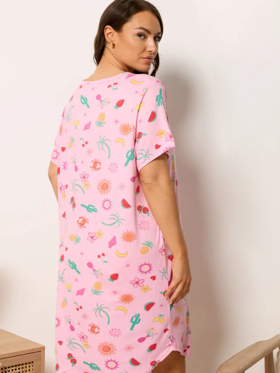 Yours Roze Zomerprint Nachthemd Met Lange Achterkant-52, foto 3
