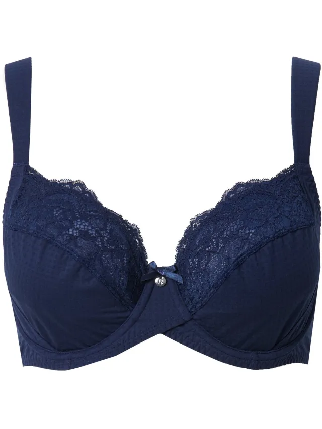 Ulla Popken Dames - Beugelbeha jacqard kant zachte cups - Nachtblauw