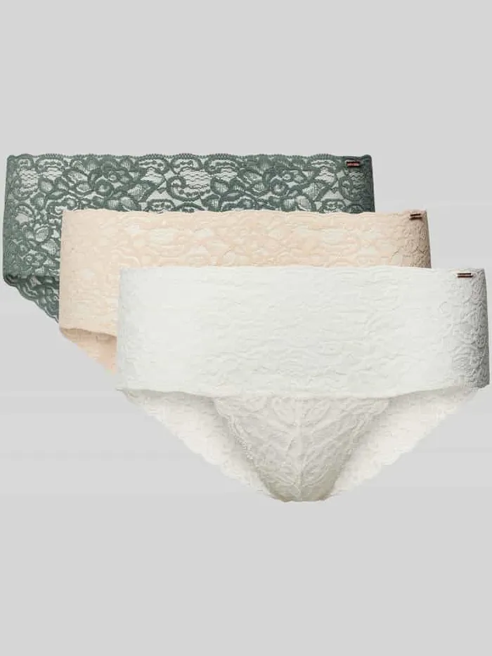 Dorina Slip van kant in comfortabel design in een set van 3 stuks, model 'LANA' Rietgroen