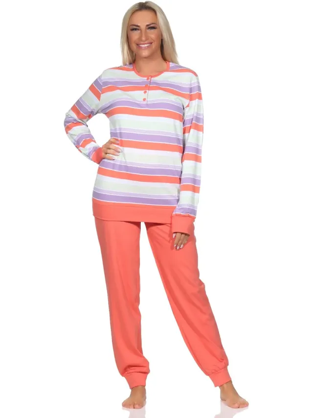 Normann dames pyjama met lange mouwen, knoopsluiting en manchetten - ook in oversize orange