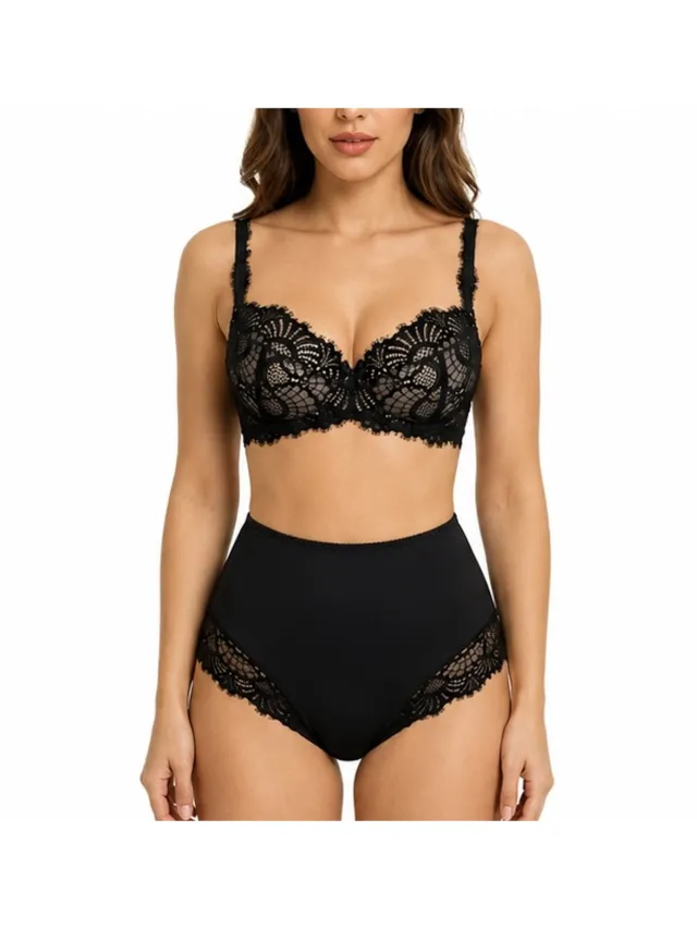MILENKA kanten BH - uitneembare push-up - magnolia lace Zwart wit