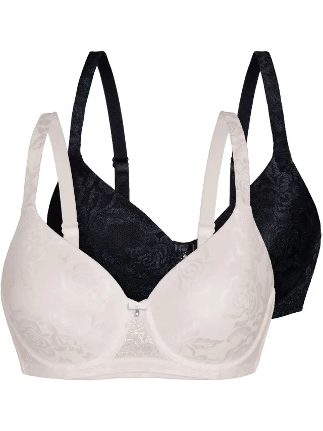 Sassa Voordeelpak van 2 voorgevormde bh's Allover Lace-jacquard ivory-black