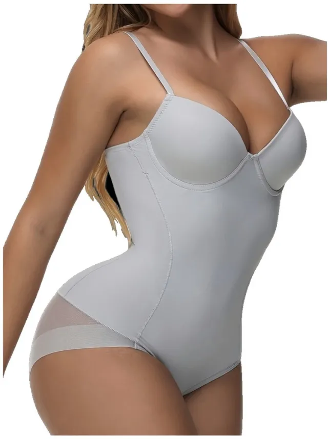 Currero Bodysuit Dames - Shapewear - Bodystocking - Corrigerende Body - Ingebouwde BH - Vormgevend & Afslankend Effect - Grijs