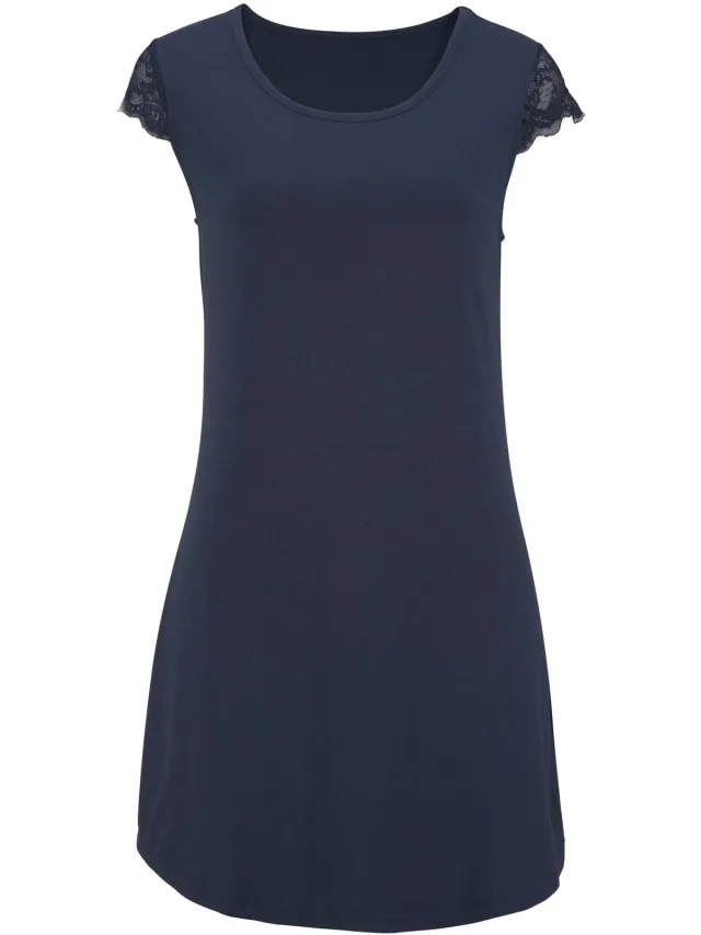 nachthemd donkerblauw met kanten mouwen blauw, foto 2