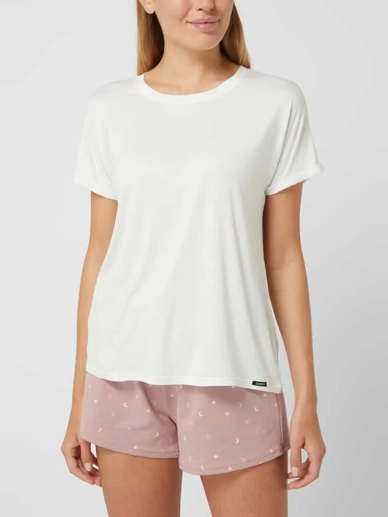 SKINY T-shirt van een mix van viscose en elastaan, model 'Every Night In' Offwhite
