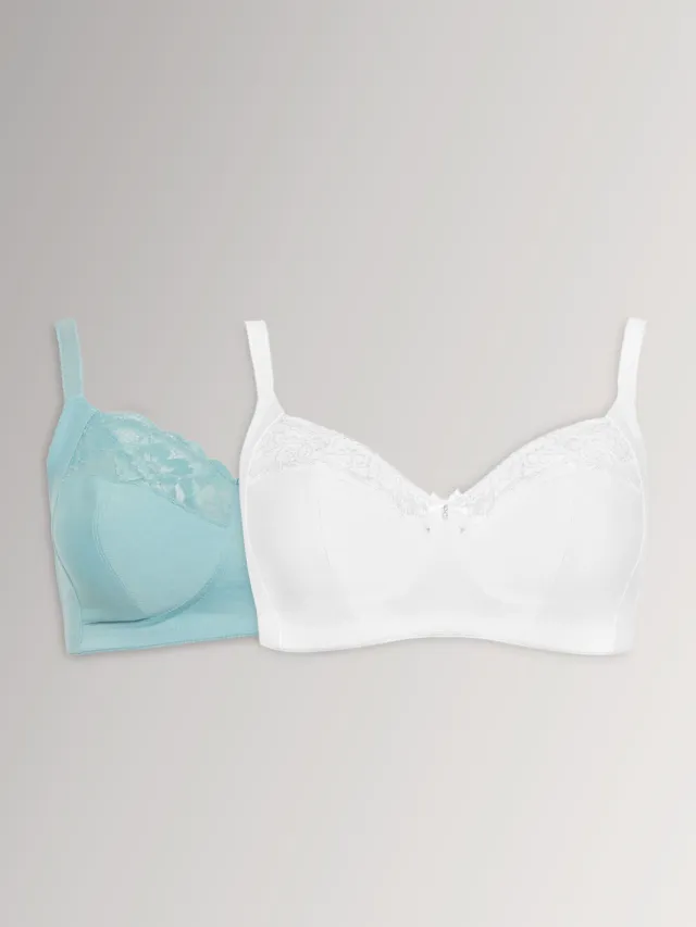 Yours 2 Pack Blauwe Ongevulde Beugelloze Katoenen Bralette Met Kantsize, foto 2