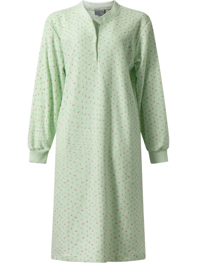 Lunatex warm dames nachthemd 224180 - aangeruwd badstof - groen