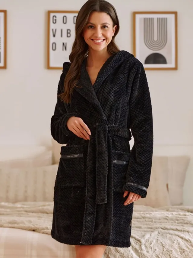 Doctor Nap Badjas Fleece Dames | Zwart SWW.5208