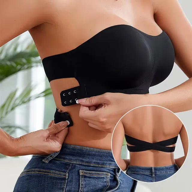 rimmo Naadloze strapless plakbeha dames – front sluiting, zonder padding, antislip bandeau top & comfortabele tube top - Zwart