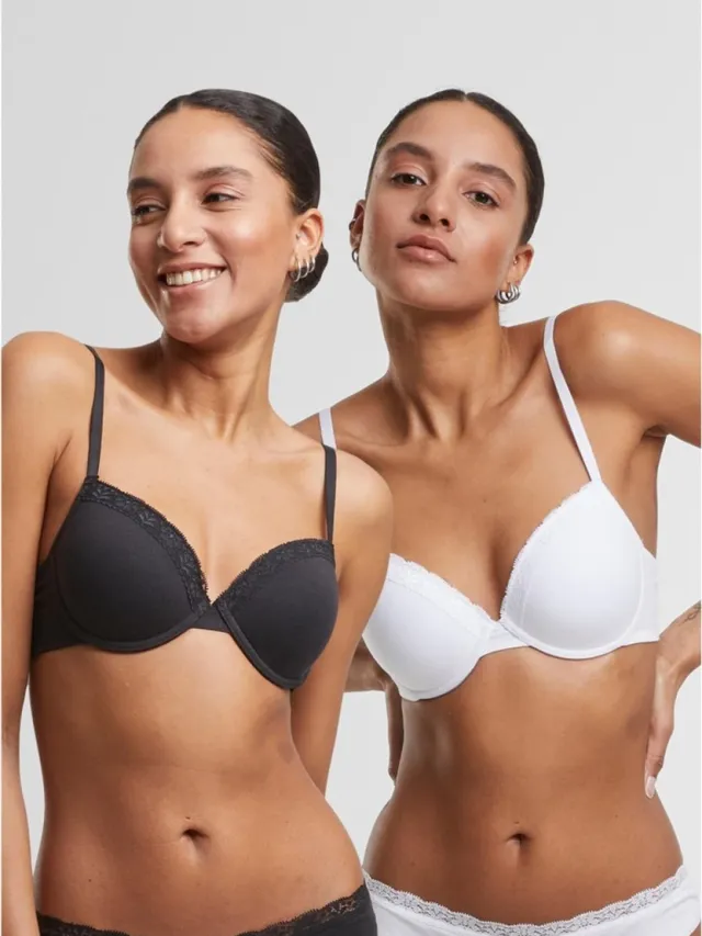 Urban Classics Basic Cotton Lace 2Pack BH - 85C - Zwart/Wit