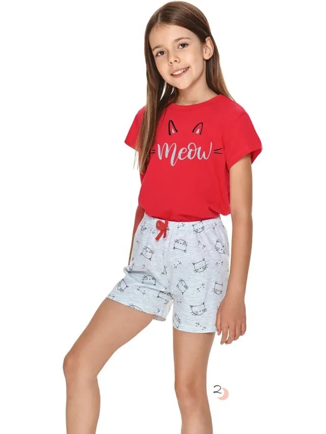 Taro Short Pyjama - Sonia - 100% Katoen. Maat 128 cm / 8 jaar Rood multi