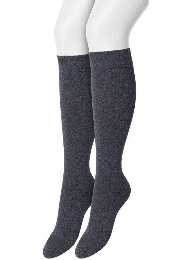 Bonnie Doon Dames Kniekousen Donker Grijs - 2 paar - Knie Kousen - 2-pack - Multipack - Uitstekend draagcomfort - Cotton Knee High - Zakt niet af - Effen - OEKO-TEX - Donkergrijs - Gemeleerd - Dark Grey Heather - OL834302.202