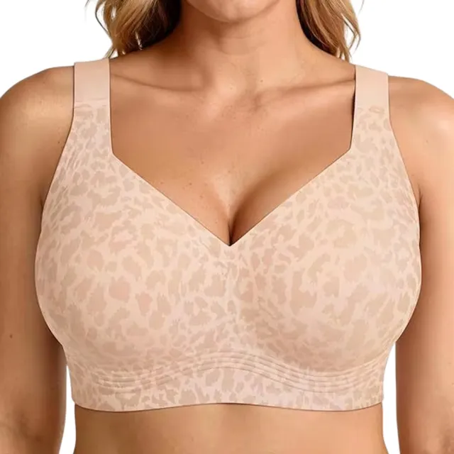 rimmo Dames Naadloze BH met Luipaardprint – Push-Up Beha Zonder Beugel - Comfortabele Liftende BH met Volledige Bedekking - Beige