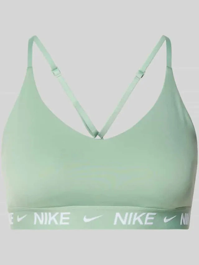 Nike slim fit sport-bh met logoprint model 'Indy' Rietgroen