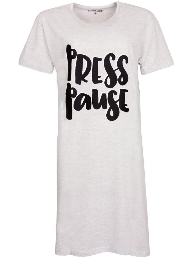 Temptation Dames Nachthemd - Bigshirt - Licht Grijs
