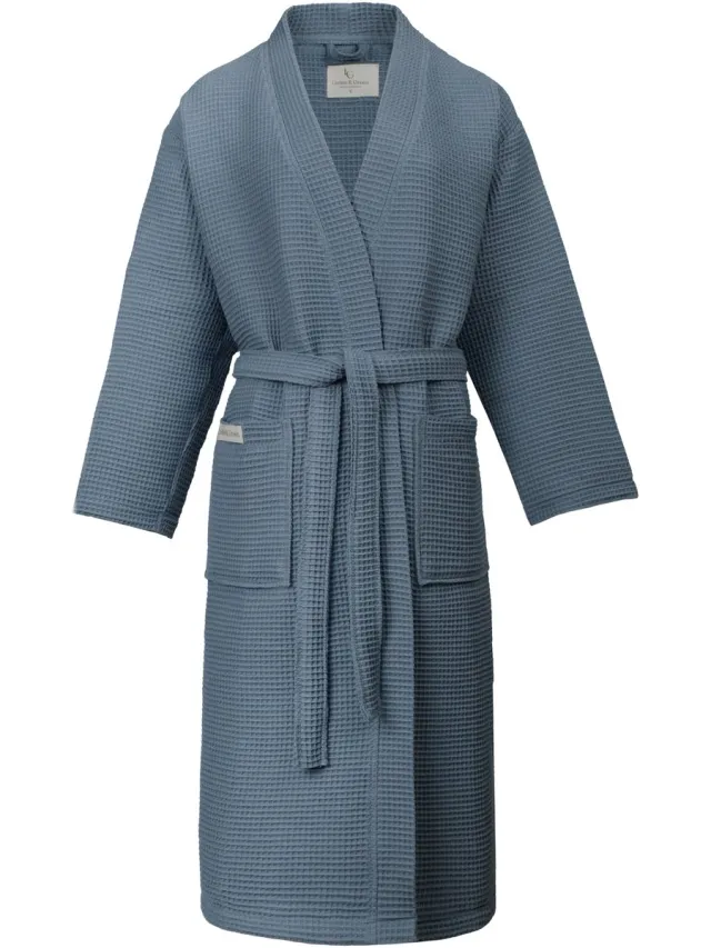 PandaHome L&G - Unisex Sauna Badjas - 100% Katoen Wafel Badjas - S - Blue - Katoen wafel - Kimono - Wafel Badjas dames - Wafel Badjas heren - Badjas dames en heren