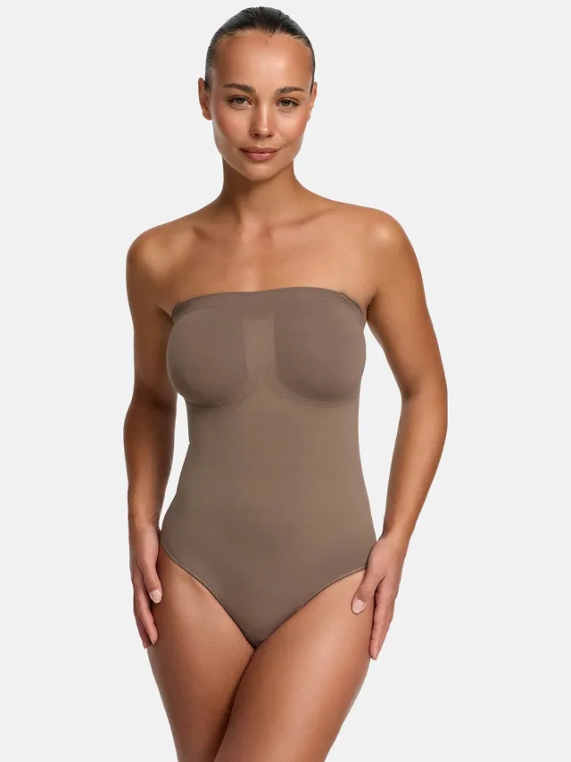 cfab Strapless corrigerende bodysuit met strikjes - taupe - 3XL - Corrigerende Body - Naadlos - corrigerend ondergoed dames