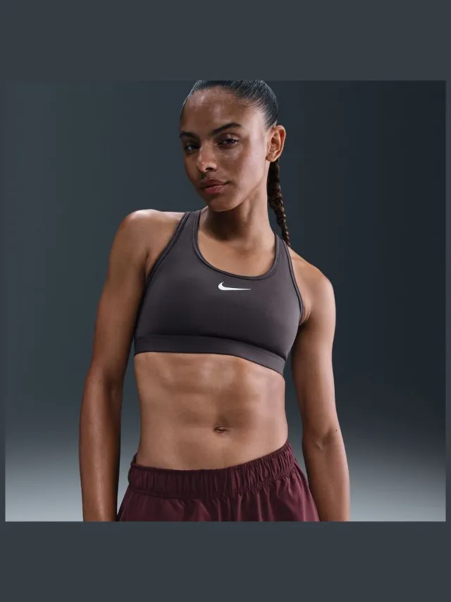 Nike Dri-FIT Swoosh sportbeha grijs