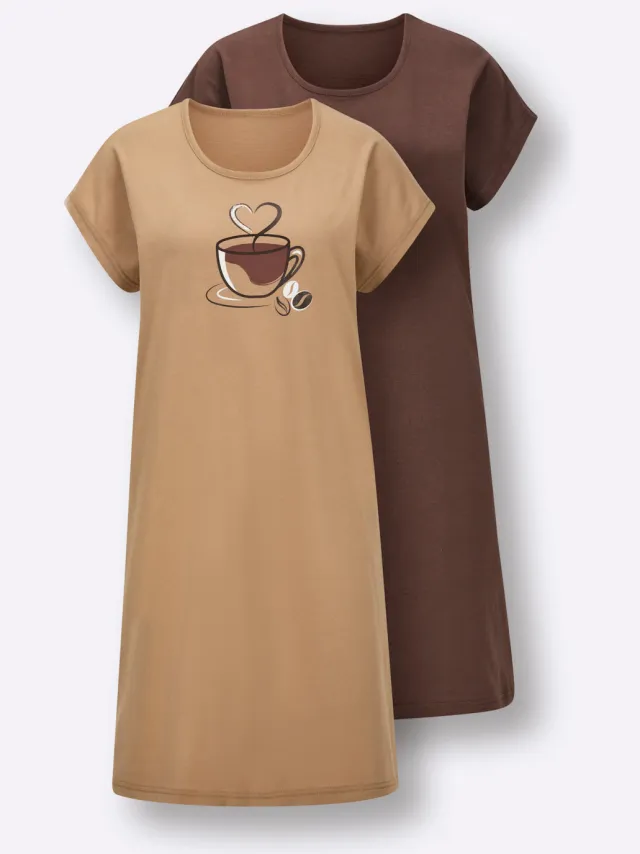 slaapshirts set camel en bruin, foto 2