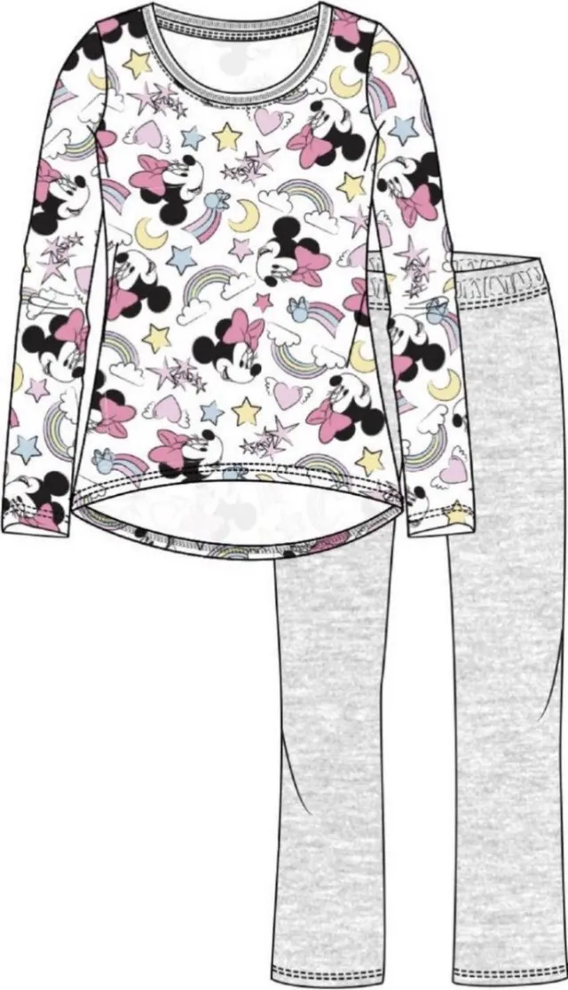 Minnie Mouse pyjama - wit - grijs - maat 128 / 8 jaar