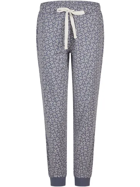By Louise Dames pyjama set lang v-hals off-white/donkerblauw gebloemd, foto 2