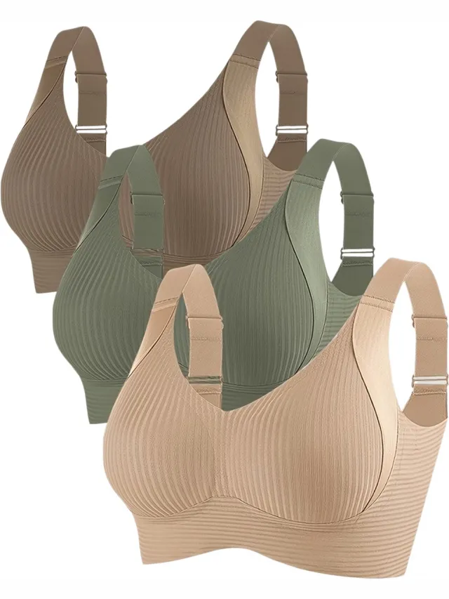 Currero BH Zonder Beugel - Strapless - Zonder Bandjes - Met Voorsluiting - Push-up Bh's - Comfort Beha - Comfortabel - Grote Sluiting - Abrikoos + Groen + Koffiebruin