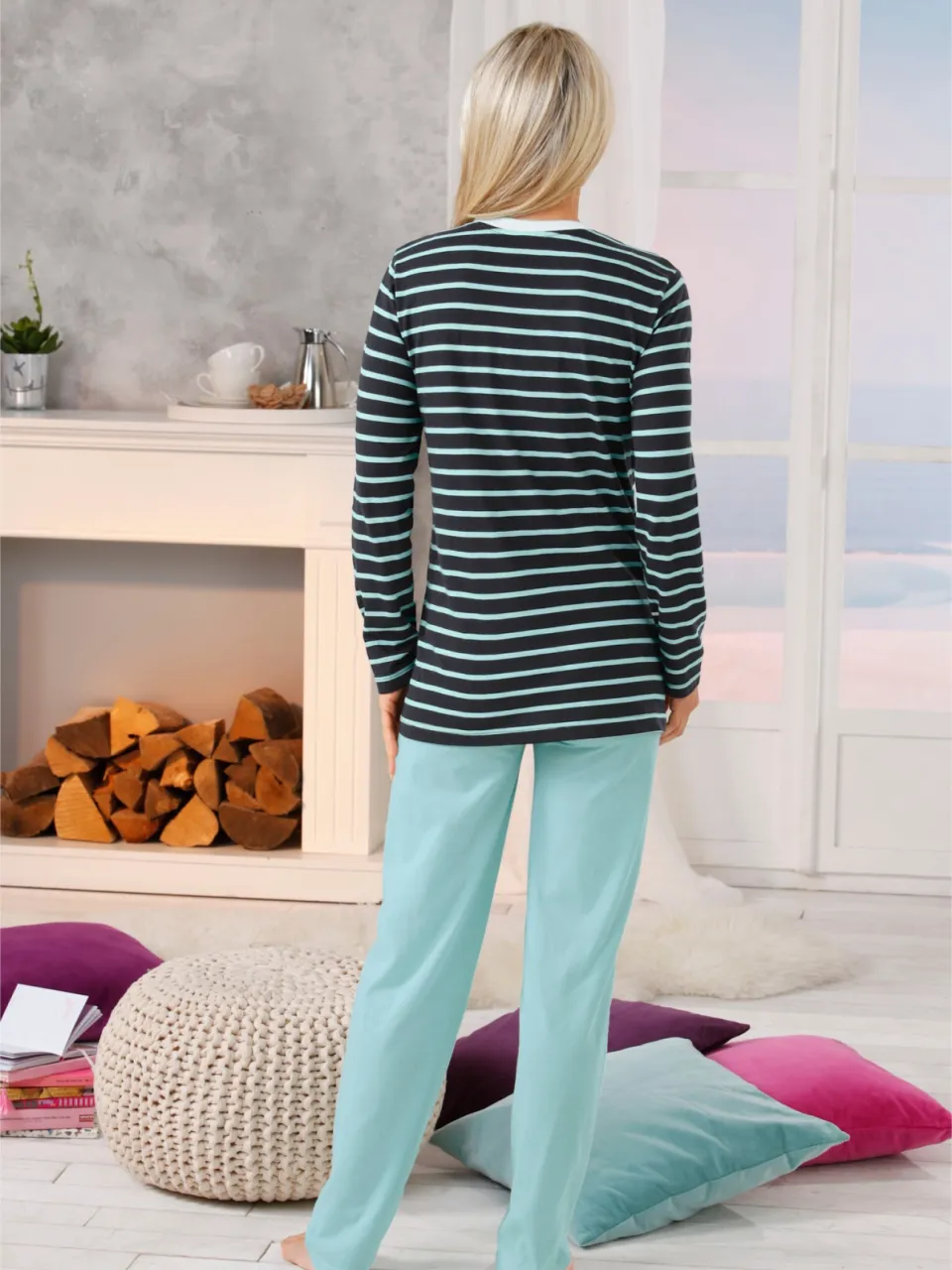 Pyjama's marine gestreept + mint gestreept, foto 3