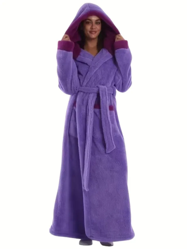 Currero Badjas Dames - Fleece - Katoen - Badstof - Sauna - Hamam - Wafel - Bathrobe - Duster - Ochtendjas - Spa - Kimono - Paars Paarse Capuchonjas