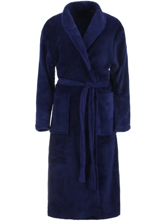 Unyqoos Comfortabele uniseks badjas van microvezel met elegante sjaalkraag en zakken marineblauw