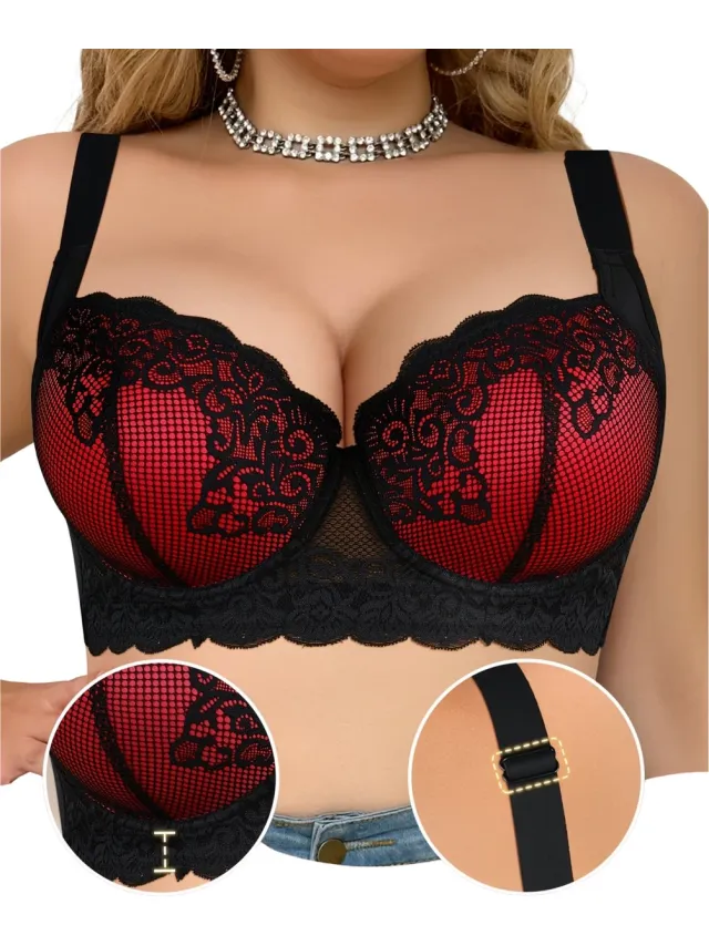 Currero BH Zonder Beugel - Strapless - Zonder Bandjes - Met Voorsluiting - Push-up Bh's - Comfort Beha - Comfortabel - Grote Sluiting - Zwart Rood - Cupmaat