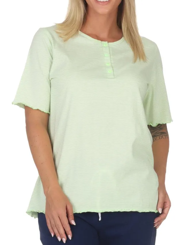 Normann Damespyjamashirt met korte mouwen mix & match streifen_grün