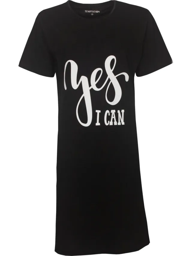 Temptation Dames Nachthemd - Bigshirt - 100% Katoen - Zwart