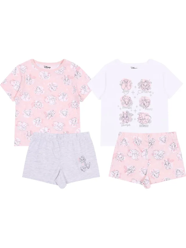 Disney 2x Wit-roze meisjespyjama met korte mouwen = Dumbo, Bambi, Lady en de Vagebond