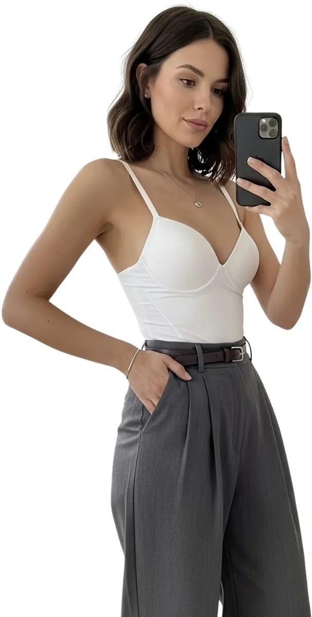 Currero Bodysuit Dames - Shapewear - Bodystocking - Corrigerende Body - Ingebouwde BH - Vormgevend & Afslankend Effect - Wit