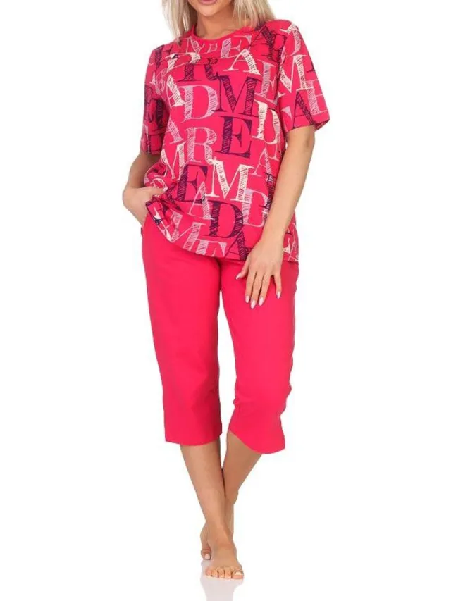 Normann dames capri pyjama met korte mouwen - ook in grote maten pink