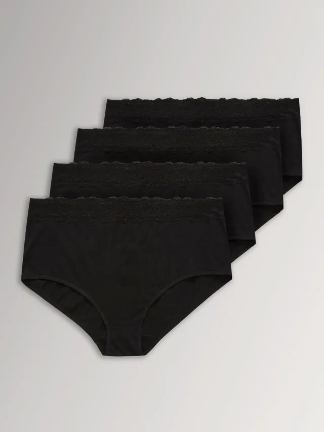 Yours 4 Pack Katoenen Tailleslips Met Kant In Zwartsize 46-48 Black
