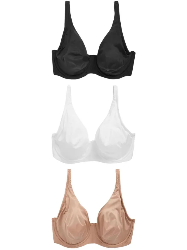 Next Dames - Set van 3 Ultimate Comfort DD+ T-shirtbeha's van microvezel zonder vulling en volledige cups - Zwart Black/White/Praline Nude