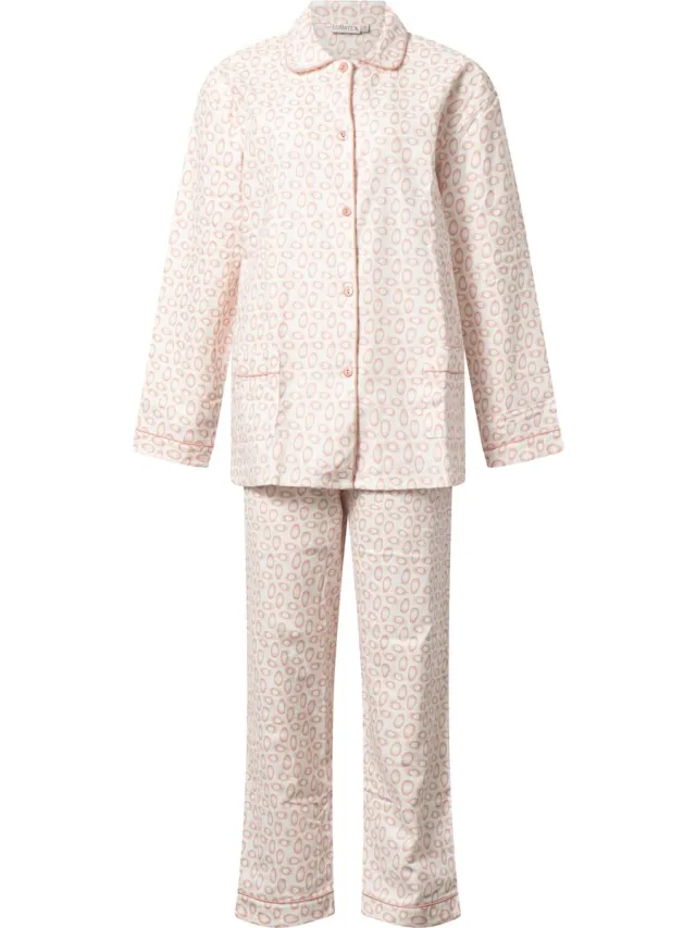 Lunatex klassieke dames pyjama doorknoop - warm flanel - pink egg Roze