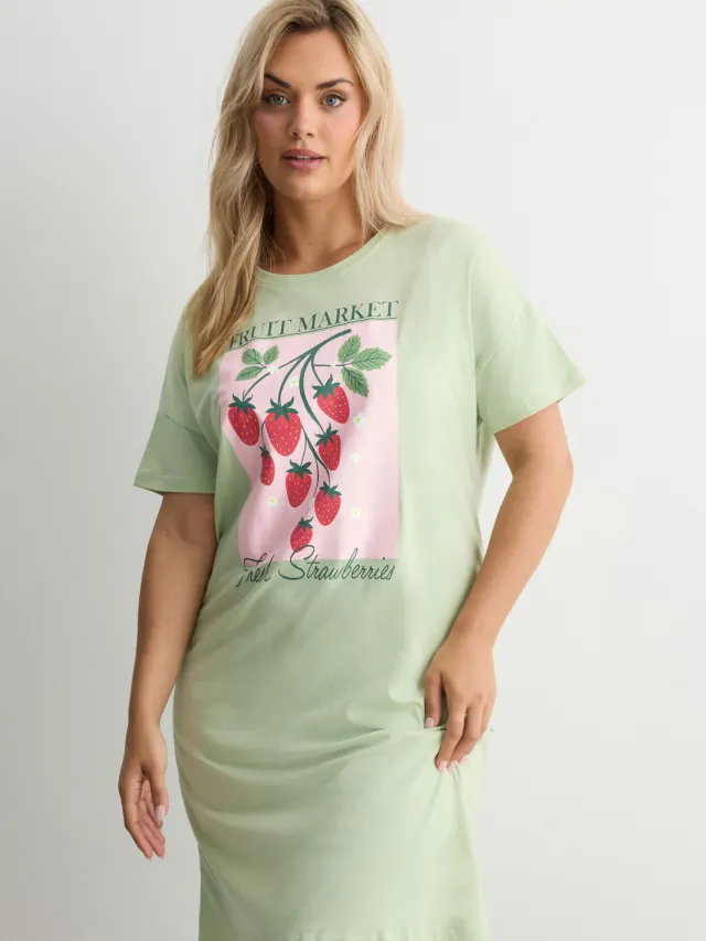 Yours Groen 'Fruit Market' Slaapshirt Nachthemd-64 Green
