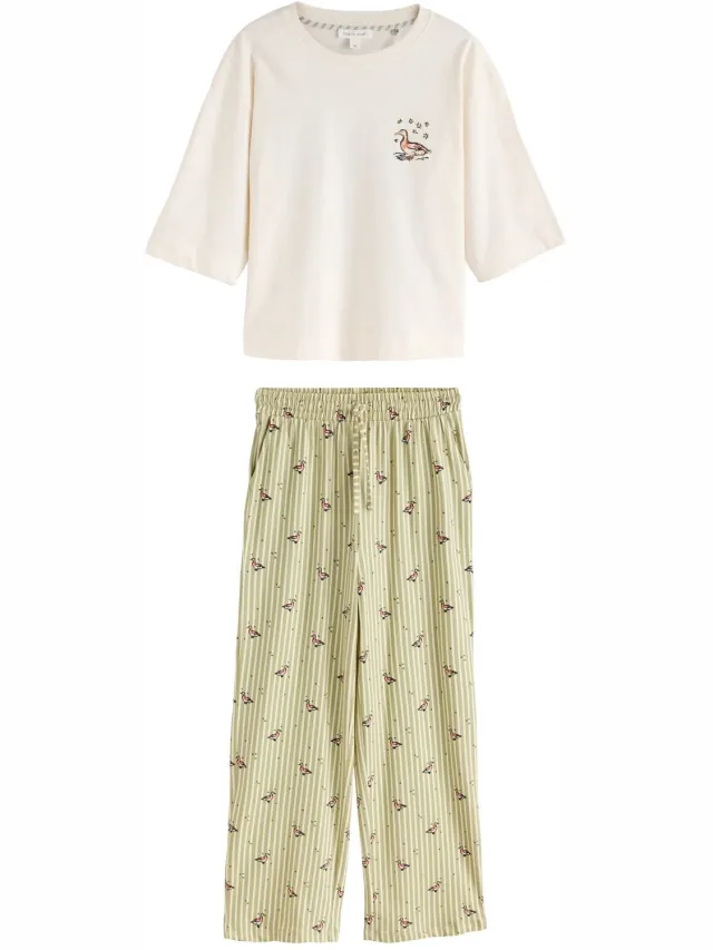 Next Dames - Pyjama met korte mouwen - Tall - Crème Green Ducks