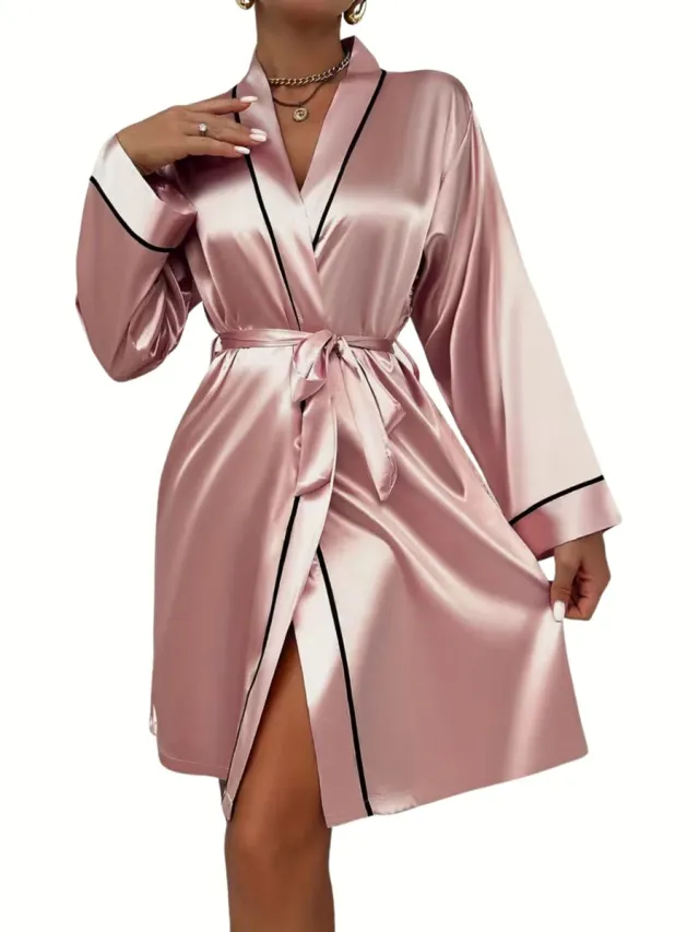 Currero Satijnen Badjas Dames - Kimono - Kamerjas - Satijn - Ochtendjas - Duster - Pyjama - Roze