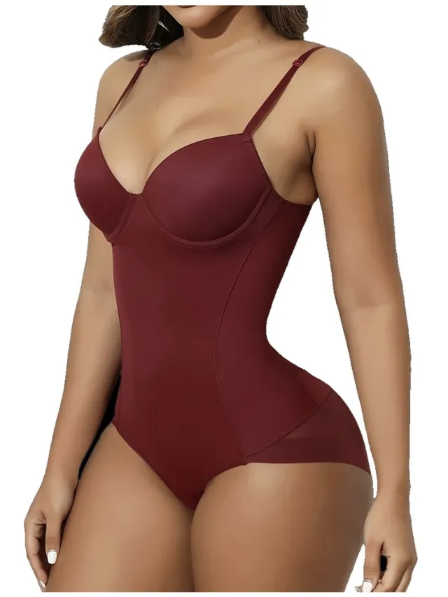 Currero Bodysuit Dames - Shapewear - Bodystocking - Corrigerende Body - Ingebouwde BH - Vormgevend & Afslankend Effect - Bordeauxrood