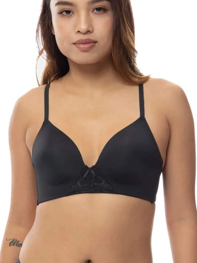 Dorina Voorgevormde BH zonder beugel - Soft Bh - Comfortabele T-shirt bh met dunne bandjes - 80A - Zwart