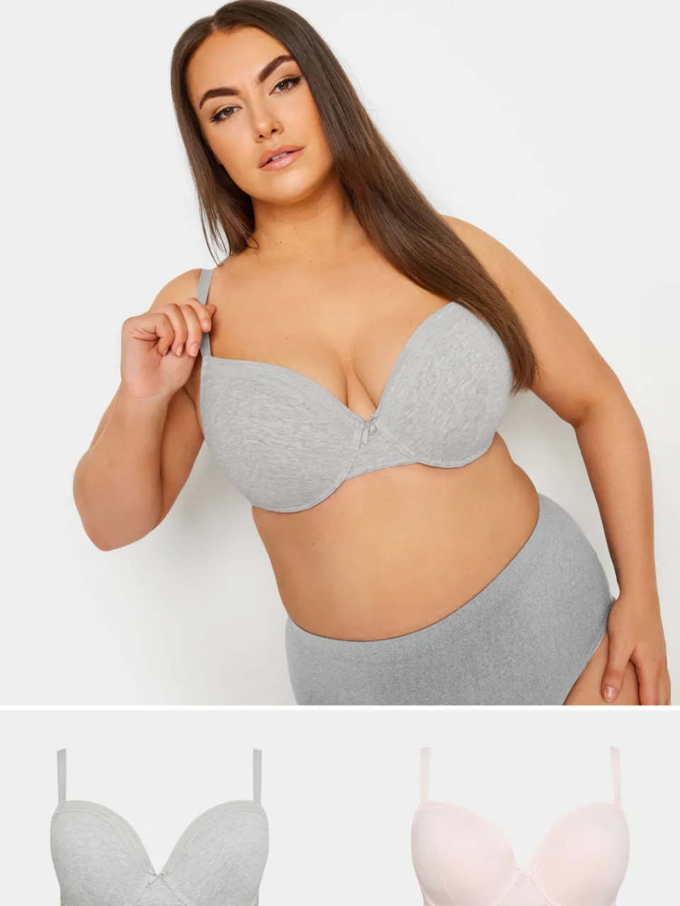 Yours 2 Pack Voorgevormde Bh's In Gemêleerd Grijs/Roze Grey