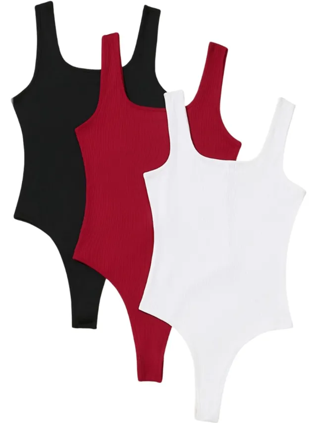 Bovista Bodysuit Dames - Jumpsuit - Corrigerend Ondergoed - Body plunge - Lingerie - Setje Vrouwen - 3 Pcs - Zwart/Wit/Rood